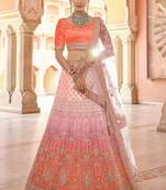 likeable red hand-work, dori, zarkan, thread embroidered velvet Semi Stitched Lehenga