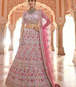 enthralling grey thread, zarkan, zari embroidered crepe Semi Stitched Lehenga