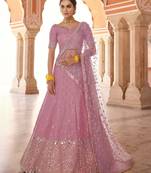 attractive pink real mirror, zari embroidered art Silk Semi Stitched Lehenga