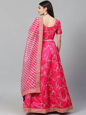 Amazing Bright Pink Embroidered Bollywood Designer Lehenga Choli Dupatta Set 2