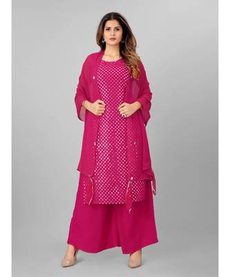 Women Pink Embellished Kurti with Palazzo & Dupatta 1