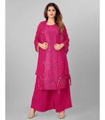 Women Pink Embellished Kurti with Palazzo & Dupatta