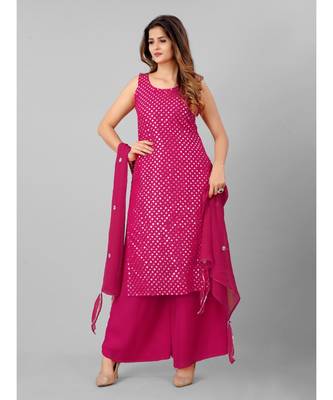 Women Pink Embellished Kurti with Palazzo & Dupatta 2