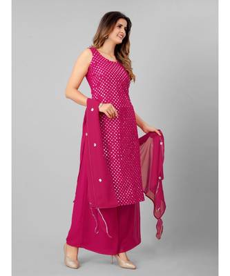 Women Pink Embellished Kurti with Palazzo & Dupatta 3