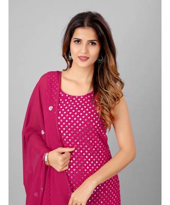 Women Pink Embellished Kurti with Palazzo & Dupatta 4