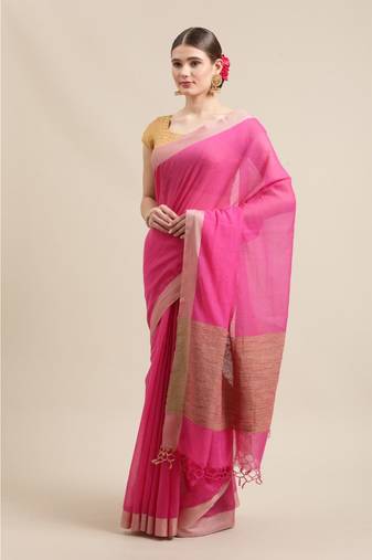 Handloom Khadi cotton in rani pink with gicha border