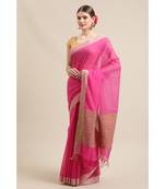 Handloom Khadi cotton in rani pink with gicha border