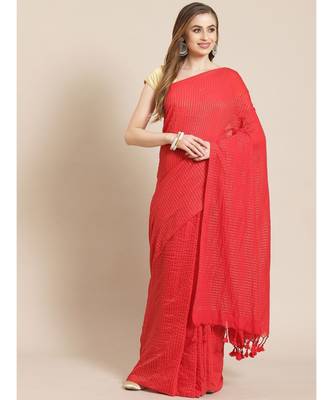 Handloom Pure Cotton, red with golden stripes 1