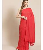 Handloom Pure Cotton, red with golden stripes