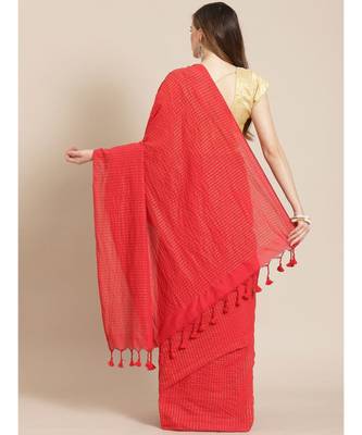 Handloom Pure Cotton, red with golden stripes 2