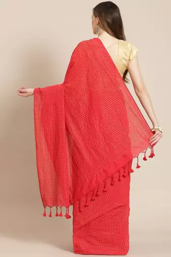 Handloom Pure Cotton, red with golden stripes