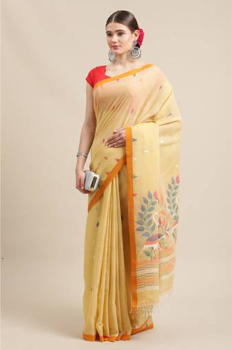 Handloom Khadi Cotton Jamdani, with running blouse