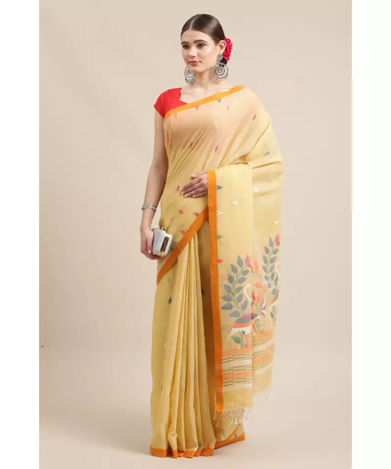 Handloom Khadi Cotton Jamdani, with running blouse