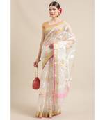 Jamdani on resham silk with delicate jamdani floral motifs