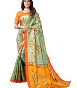 Green printed cotton silk saree with blouse
