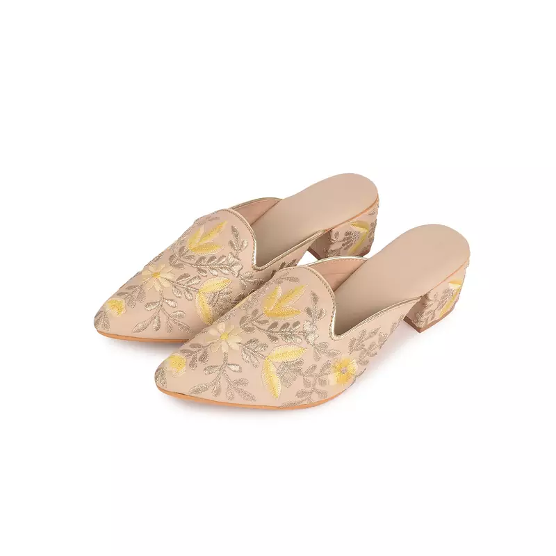 Embroidery Zari Mules Heels