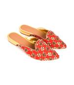 Red Nakkashi Embroidered Flat Mules