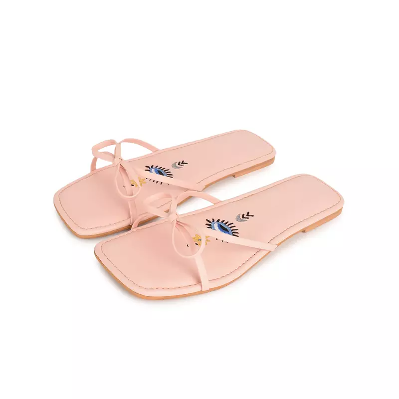 Embroidery Pastel Pink Bow Flats 