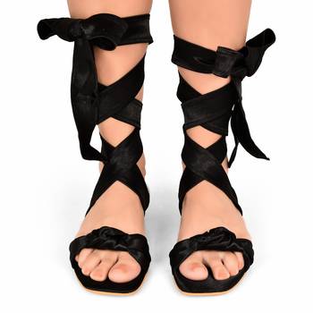 Black Satin Tie-Up Flats 2