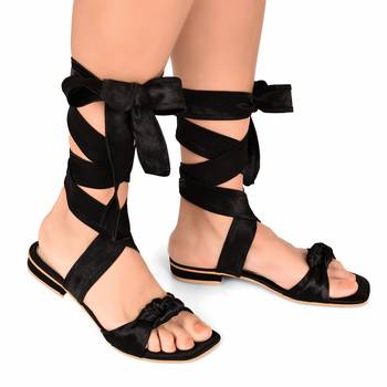 Black Satin Tie-Up Flats 3