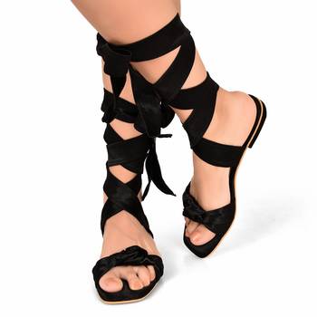 Black Satin Tie-Up Flats 4