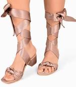 Plain Mauve Satin Block Heel Tie Up 