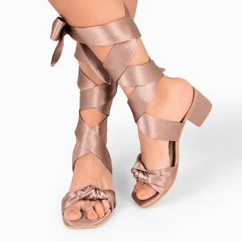 Mauve Satin Tie-Up Block Heels 2