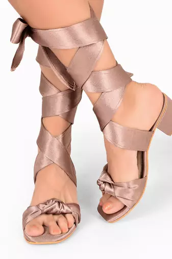 Mauve Satin Tie-Up Block Heels