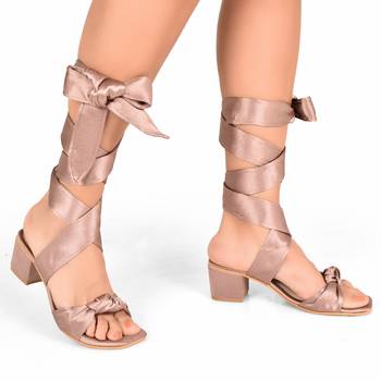 Mauve Satin Tie-Up Block Heels 3