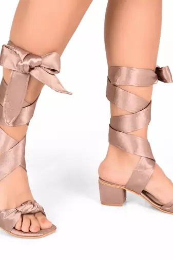 Mauve Satin Tie-Up Block Heels