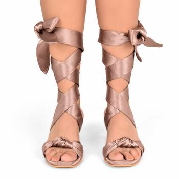 Mauve Satin Tie-Up Block Heels 4