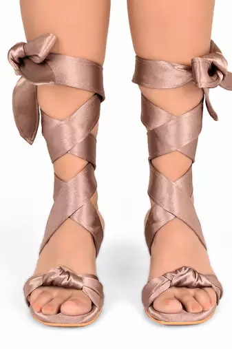 Mauve Satin Tie-Up Block Heels
