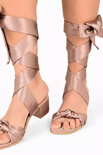Mauve Satin Tie-Up Block Heels