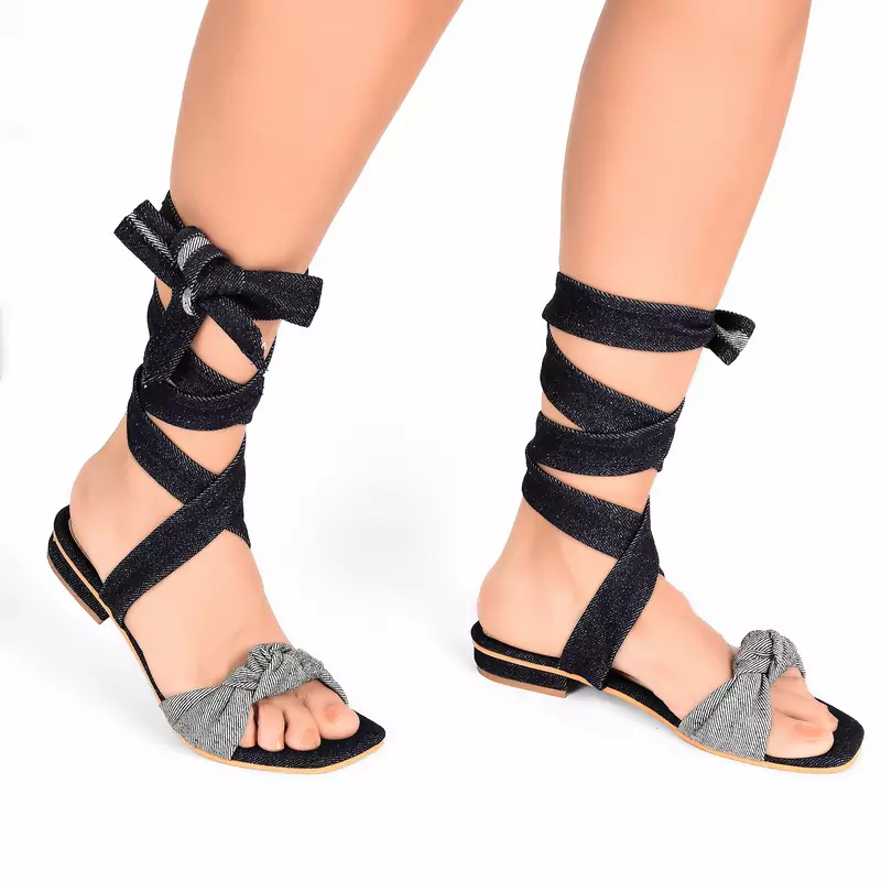 Plain Denim Tie Up Flats