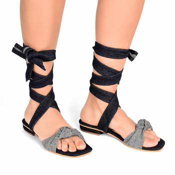 Light & Dark Blue Denim Tie-Up Flats 3