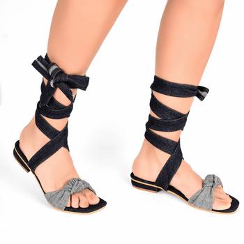 Light & Dark Blue Denim Tie-Up Flats 4