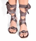 Plain Steel Grey Satin Tie Up Pencil Heel 