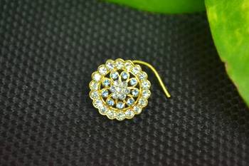 Turquoise Designer Gold Plated Multi diamond nosering or nose pin 1