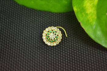 Green Designer Gold Plated Multi diamond nosering or nose pin 1