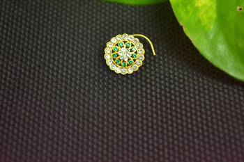 Green Designer Gold Plated Multi diamond nosering or nose pin 2
