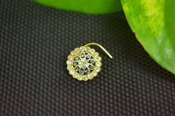 Blue Designer Gold Plated Multi diamond nosering or nose pin 1