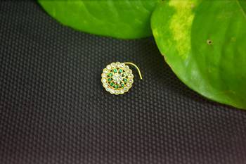 Green Designer Gold Plated Multi diamond nosering or nose pin 3