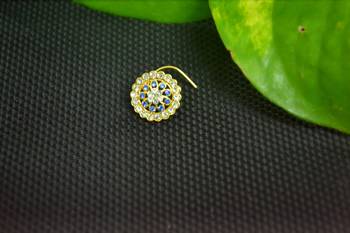 Blue Designer Gold Plated Multi diamond nosering or nose pin 2