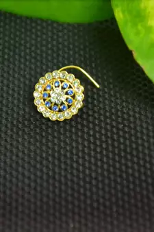 Blue Designer Gold Plated Multi diamond nosering or nose pin