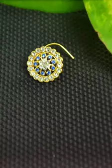 Blue Designer Gold Plated Multi diamond nosering or nose pin