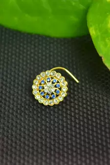 Blue Designer Gold Plated Multi diamond nosering or nose pin