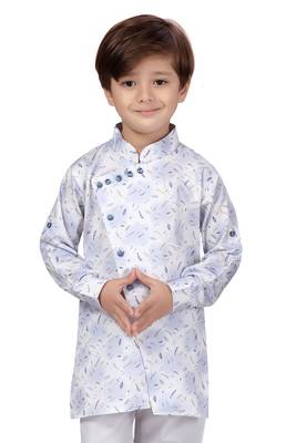 White printed cotton boys-kurta-pyjama 1