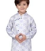 White printed cotton boys-kurta-pyjama