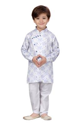 White printed cotton boys-kurta-pyjama 2