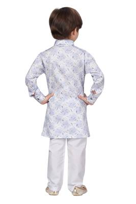 White printed cotton boys-kurta-pyjama 3